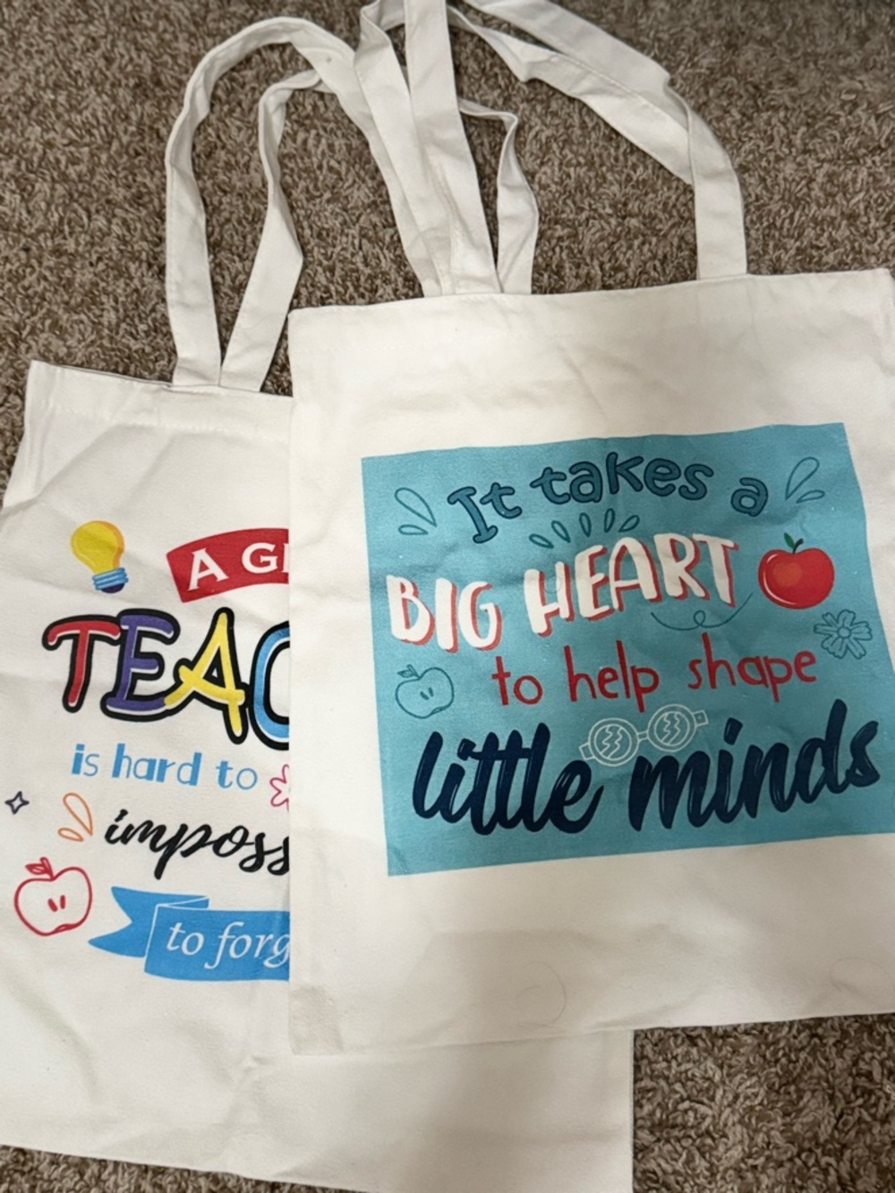 2 TEACHER CANVAS TOTE BAGS